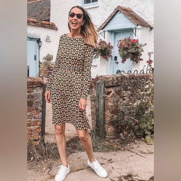 Boden Abigail Jersey Midi Dress Saffron Yellow & Navy Mermaid Geo *Blogg… - Picture 8 of 10